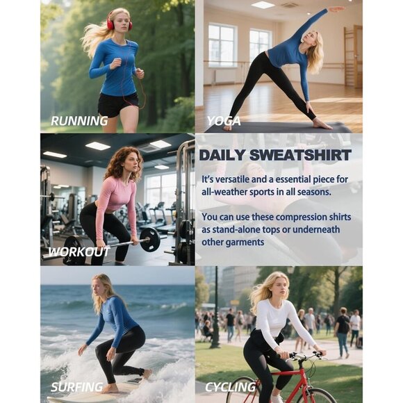 Women Long Sleeve Compression Shirt Breathable Quick-Dry Fitness Top - Picture 6 of 9